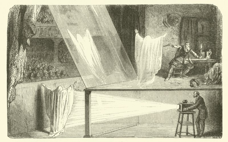Hoe geesten te maken in het theater (gravure) door French School