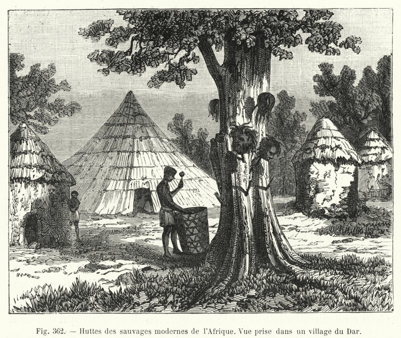 Hutten van moderne wilden in Afrika door French School