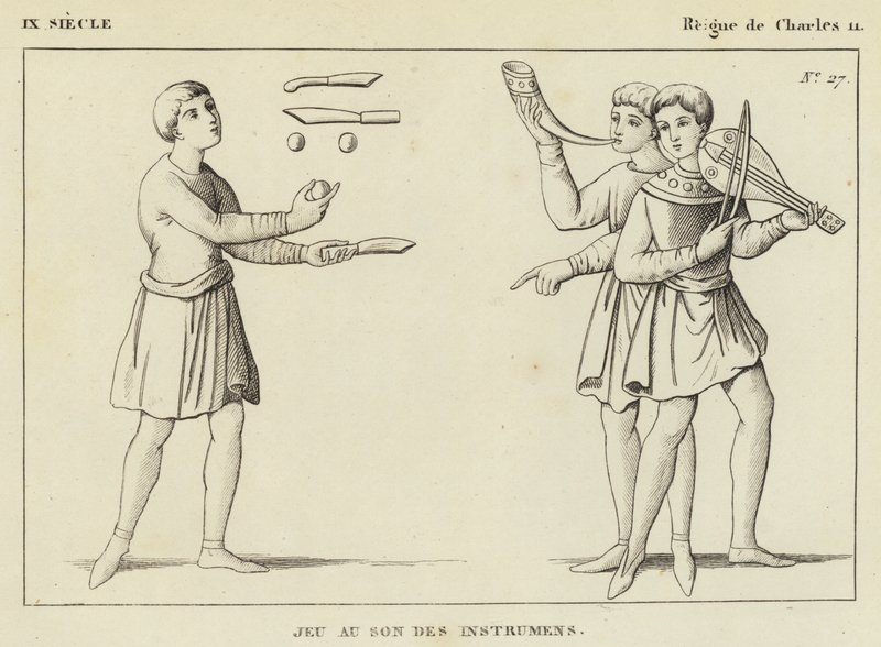 9e eeuw, Regeerperiode van Karel II, Spel op het geluid van instrumenten (gravure) door French School