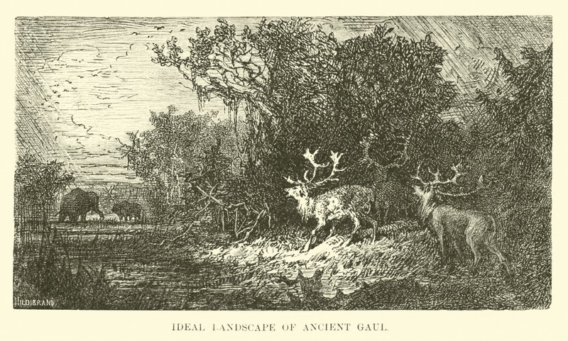 Ideaal landschap van het oude Gallië door French School