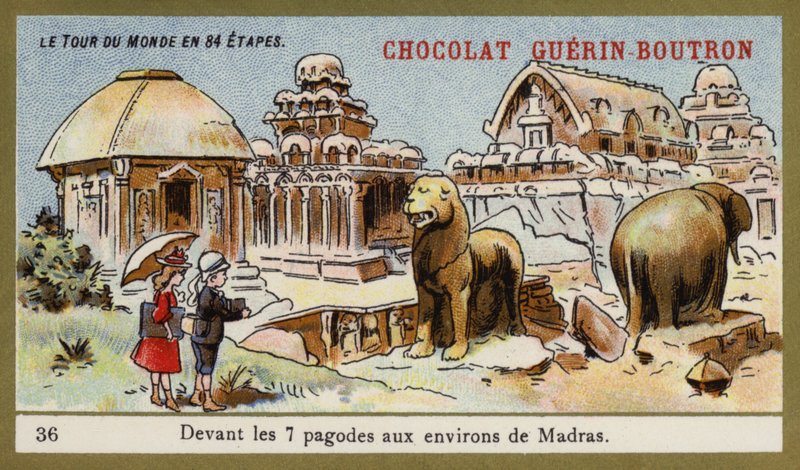 Voor de zeven tempels in de omgeving van Madras door French School