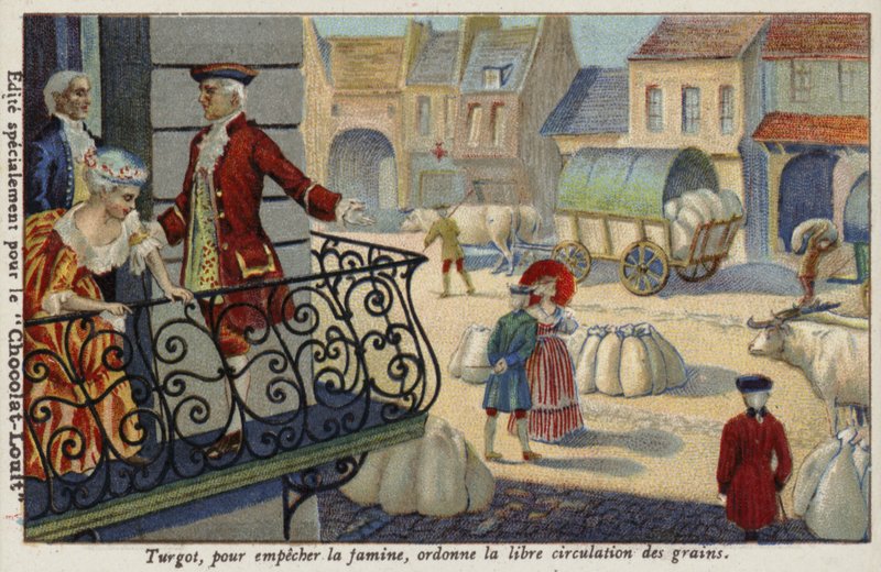 Anne-Robert-Jacques Turgot beveelt de vrije distributie van graan om hongersnood te voorkomen, Frankrijk, ca. 1770 door French School