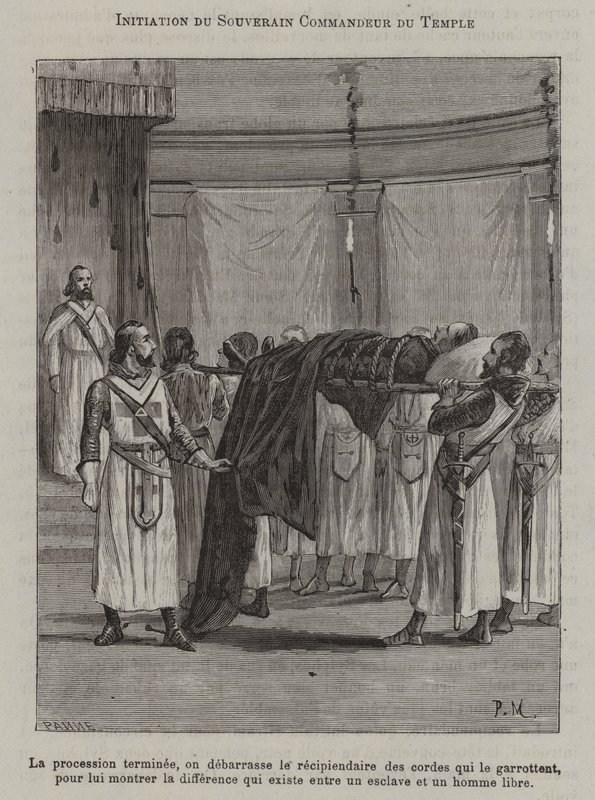 Inwijding van een commandant van de tempel (gravure) door French School
