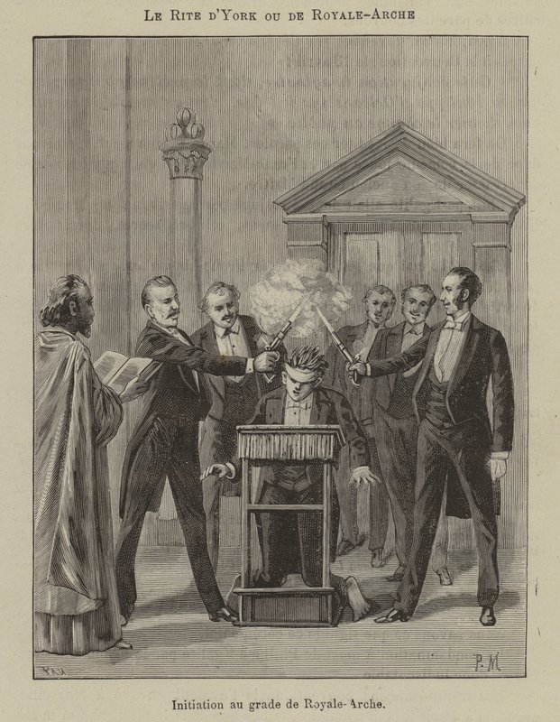 Inwijding van een Royal Arch Mason in de York Rite (gravure) door French School