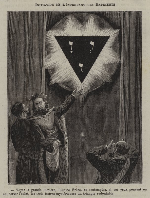 Inwijding van een opzichter van het gebouw (gravure) door French School