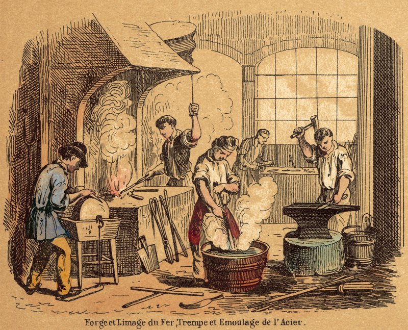 Ijzer (gekleurde gravure) door French School