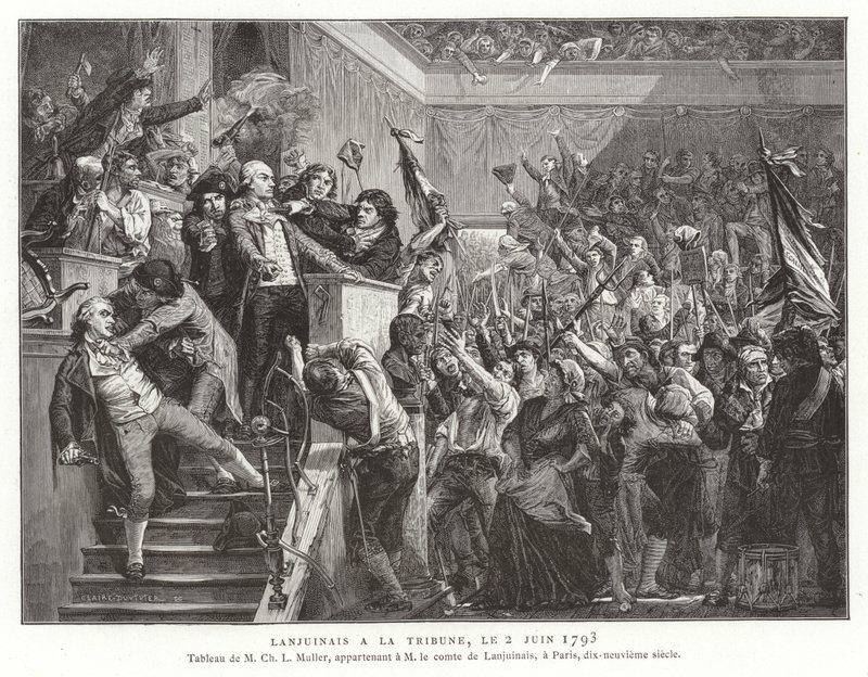 Jean Denis, graaf Lanjuinais, aan de tribune van de Conventie, Franse Revolutie, 2 juni 1793 door French School