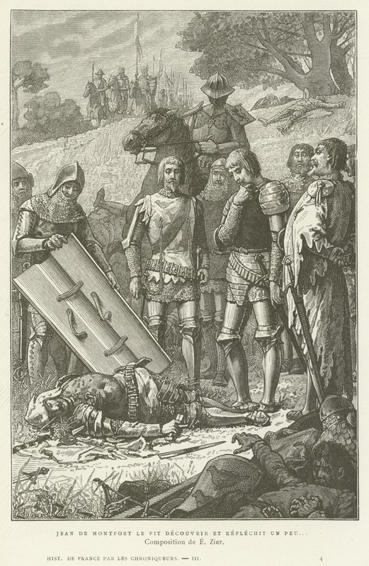 Jean de Montfort ontdekt het lichaam van Karel van Blois na de Slag bij Auray, 1364 door French School