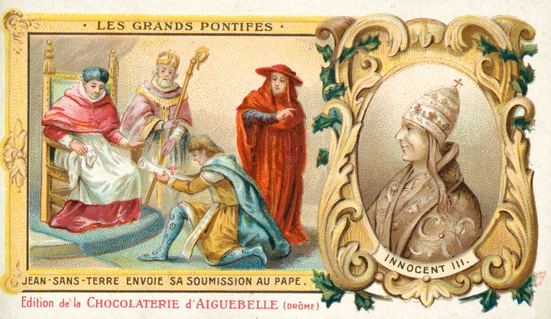 Jan, koning van Engeland, stuurt zijn onderwerping naar paus Innocentius III, 1213 door French School