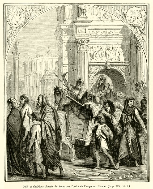 Joden en christenen verdreven uit Rome op bevel van keizer Claudius (gravure) door French School