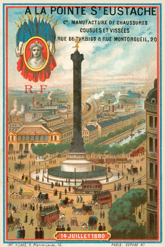 Julikolom ter herdenking van de Franse Revolutie van 1830, Parijs (chromolitho) door French School