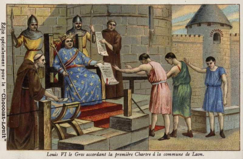 Koning Lodewijk VI van Frankrijk verleent het eerste charter aan de stad Laon, 1128 door French School