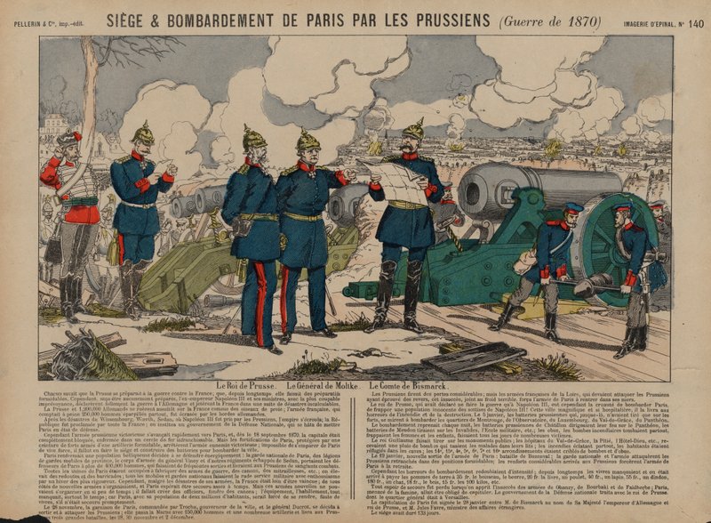 Koning Wilhelm I van Pruisen, Otto von Bismarck en Veldmaarschalk Helmuth von Moltke bij het Beleg van Parijs, Frans-Pruisische Oorlog door French School