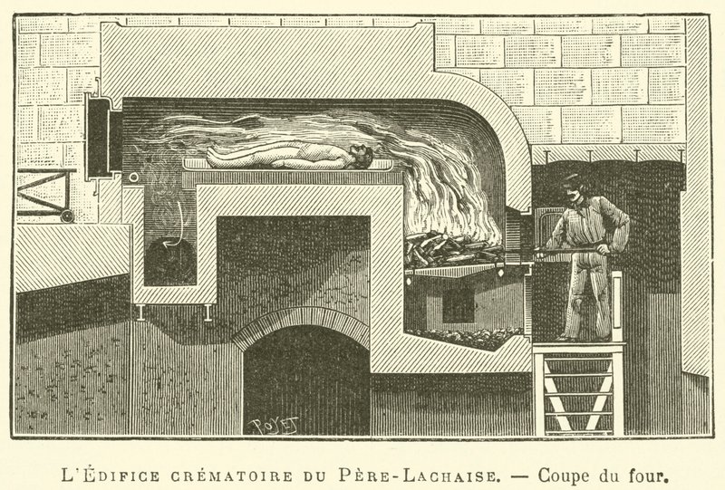 Het crematoriumgebouw van Père-Lachaise, Doorsnede van de oven door French School