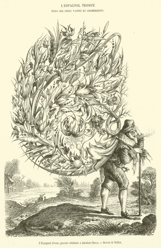 De Dromerige Spanjaard, gravure toegeschreven aan Abraham Bosse door French School