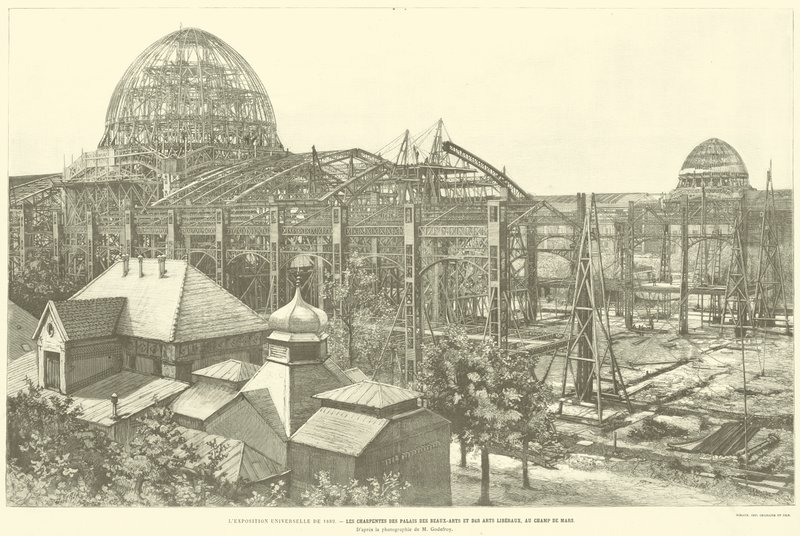 De Wereldtentoonstelling van 1889, De Spanten van de Paleizen van Schone Kunsten en Vrije Kunsten, op het Champ de Mars, Naar de fotografie van M Godefroy door French School