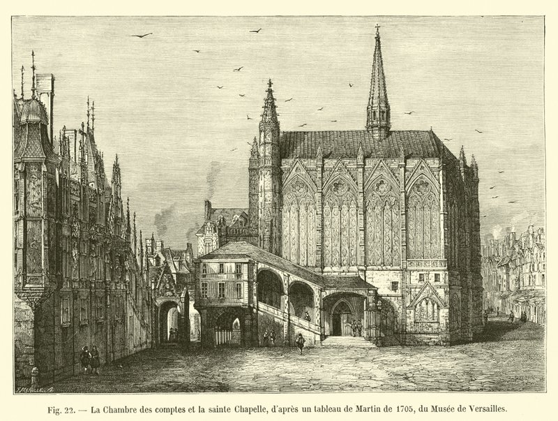 De Rekenkamer en de Heilige Kapel, volgens een schilderij van Martin uit 1705, van het museum van Versailles door French School
