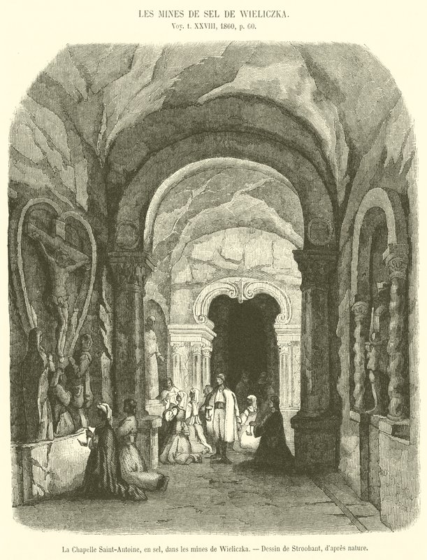 De Sint-Antoniuskapel, van zout, in de mijnen van Wieliczka door French School