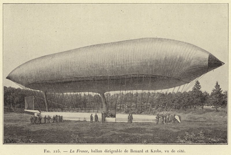La France, luchtschip van Renard en Krebs, zijaanzicht door French School