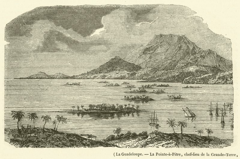 Guadeloupe, La Pointe-à-Pitre, hoofdplaats van Grande-Terre, gedeeltelijk verwoest door de aardbeving van 8 februari 1843 door French School