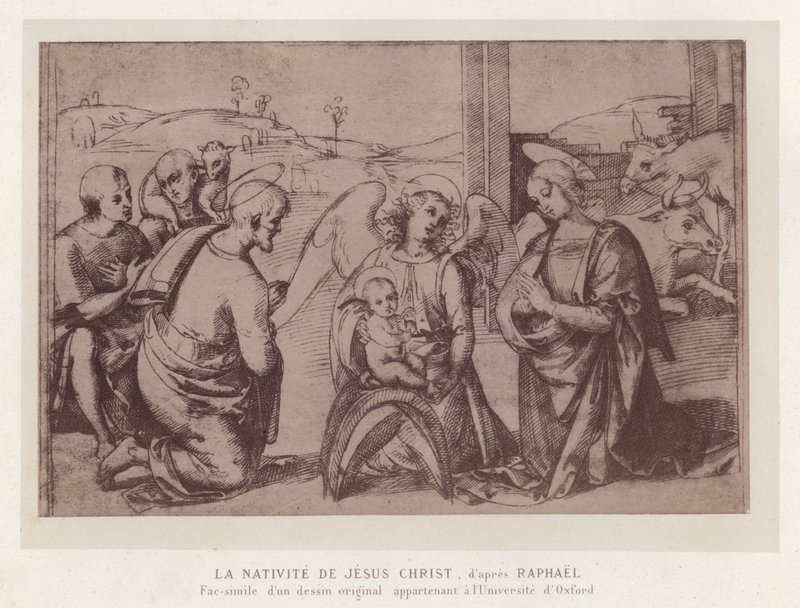 De Geboorte van Jezus Christus, naar Raphael, Facsimile van een originele tekening behorend tot de Universiteit van Oxford door French School