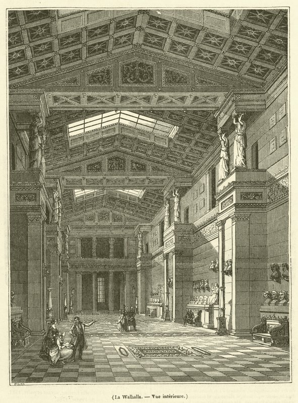 Het Walhalla, binnenaanzicht (gravure) door French School