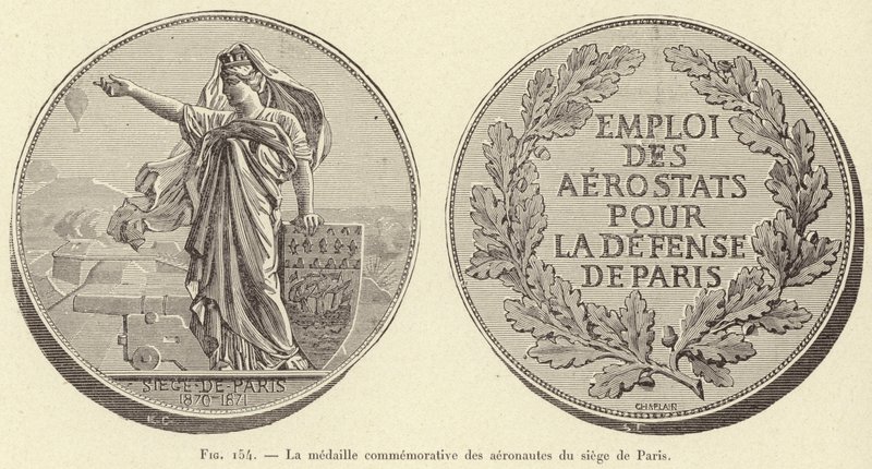 De herdenkingsmedaille van de luchtvaarders van de belegering van Parijs door French School