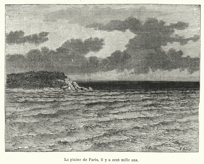 De vlakte van Parijs, honderd tot duizend jaar geleden (gravure) door French School