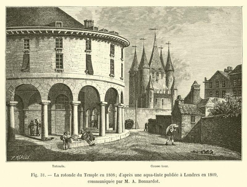 De rotonde van de Tempel in 1808; naar een aquatint gepubliceerd in Londen in 1809, meegedeeld door M A Bonnardot door French School