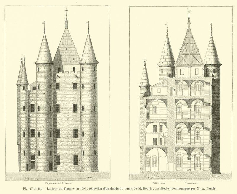 De toren van de Tempel in 1793, verkleining van een tekening uit die tijd door M Bourla, architect; meegedeeld door M A Lenoir door French School