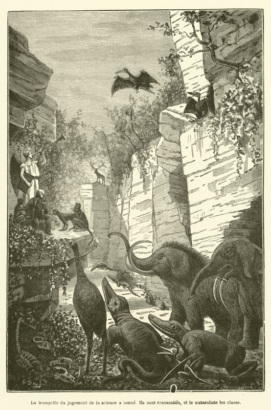 De trompet van het oordeel van de wetenschap heeft geklonken (gravure) door French School