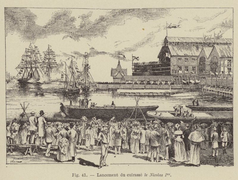 Te water laten van het slagschip Nicolaas I door French School