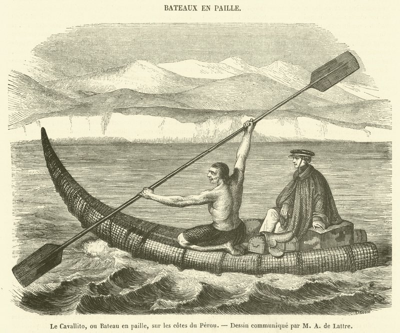 De Cavallito, of stroboot, aan de kusten van Peru (gravure) door French School