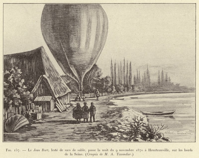 Le Jean Bart, geladen met zandzakken, brengt de nacht van 9 november 1870 door in Heurteauville, aan de oevers van de Seine door French School