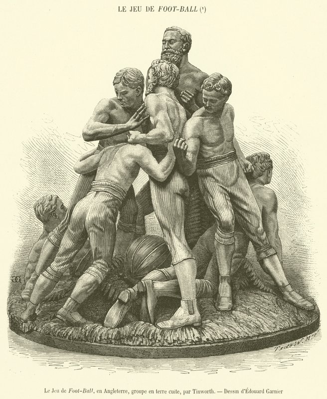 Het Voetbalspel, in Engeland, groep in terracotta door French School