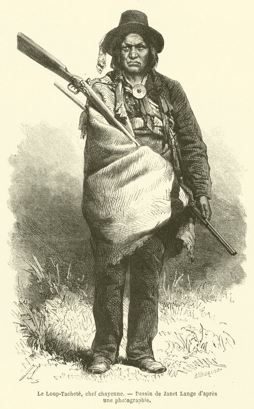 Le Loup-Tachete, Cheyenne-hoofd (gravure) door French School