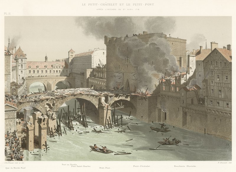 Het Kleine Kasteel en de Kleine Brug, Na de Brand van 27 April 1718 door French School