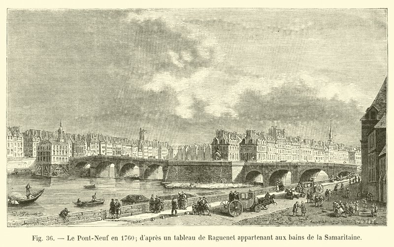 De Pont-Neuf in 1760, volgens een schilderij van Raguenet behorend tot de baden van de Samaritaan door French School