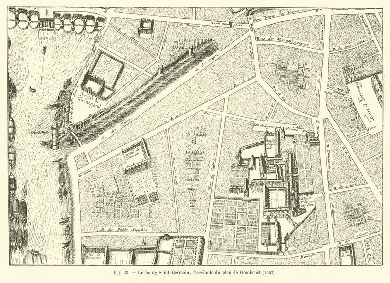 Het dorp Saint-Germain, fac-simile van het plan van Gomboust, 1652 door French School