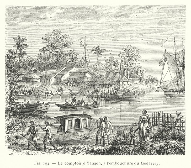 De handelspost van Yanaon, aan de monding van de Godavery (gravure) door French School