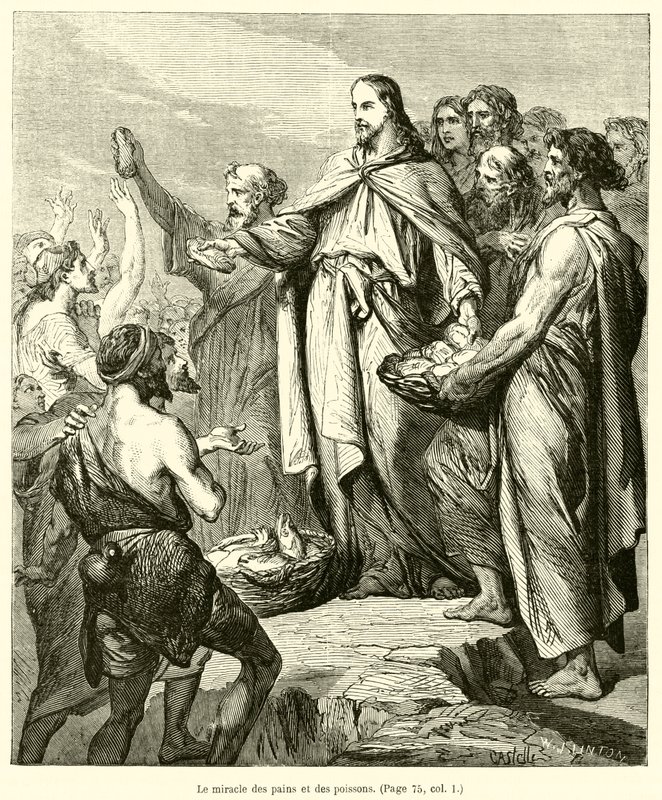 Het wonder van de broden en de vissen (gravure) door French School