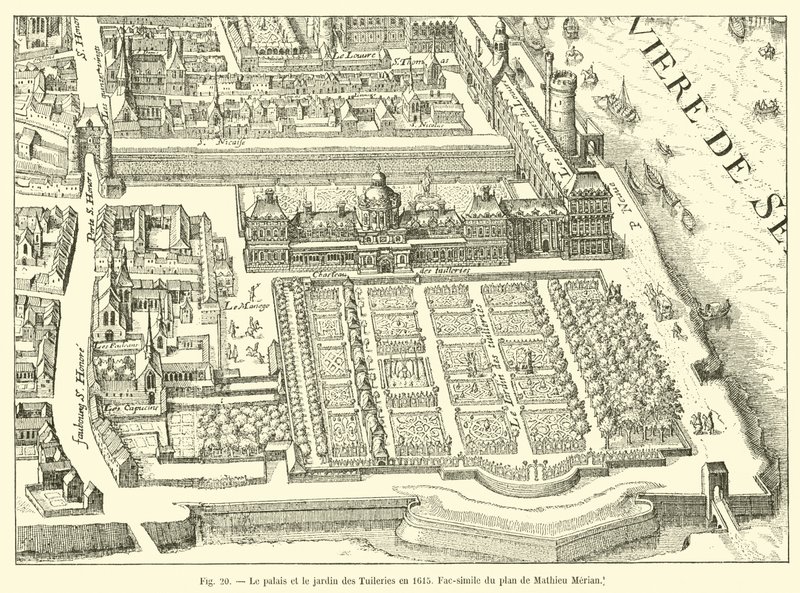 Het paleis en de tuin van de Tuilerieën in 1615, Fac-simile van het plan van Mathieu Merian door French School