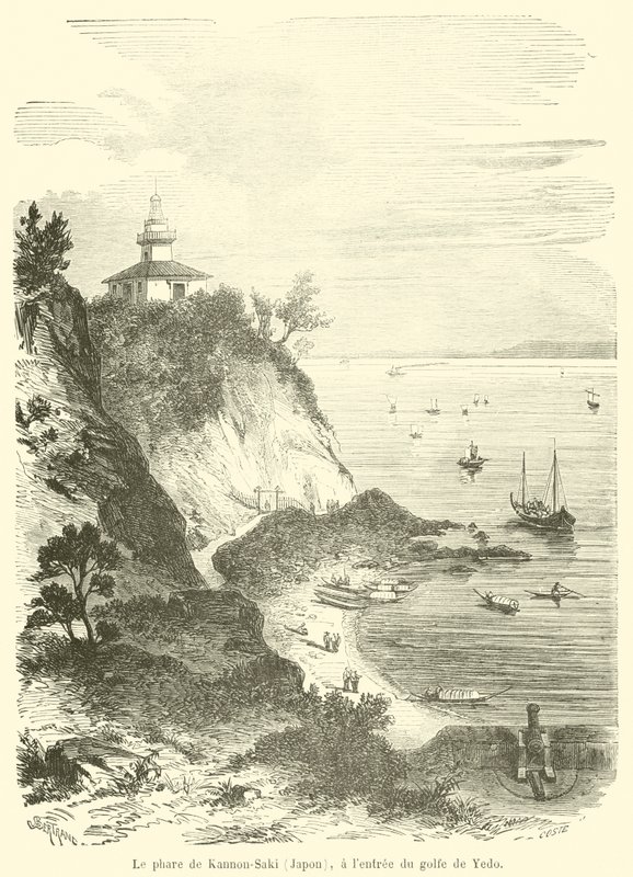 De vuurtoren van Kannon-Saki (Japan), bij de ingang van de baai van Yedo door French School