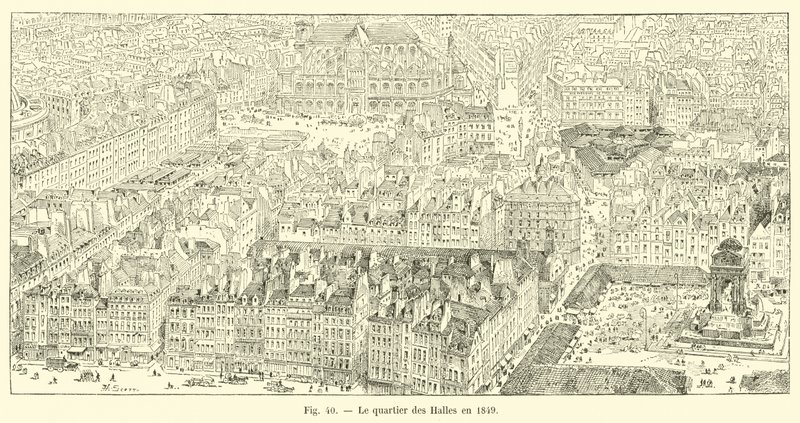 De wijk van de Hallen in 1849 door French School
