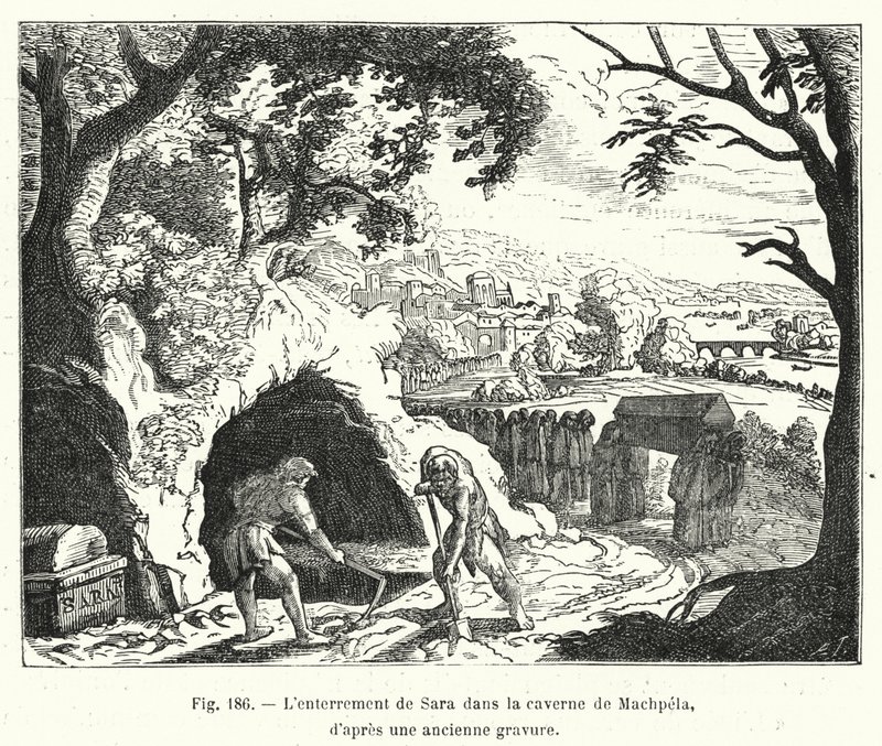 De Begrafenis van Sara in de Grot van Machpela, naar een oude gravure door French School