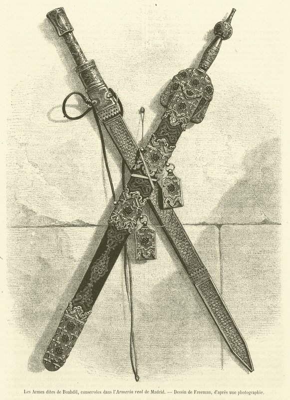 De wapens van Boabdil, bewaard in de Koninklijke Wapenrustkamer van Madrid (gravure) door French School