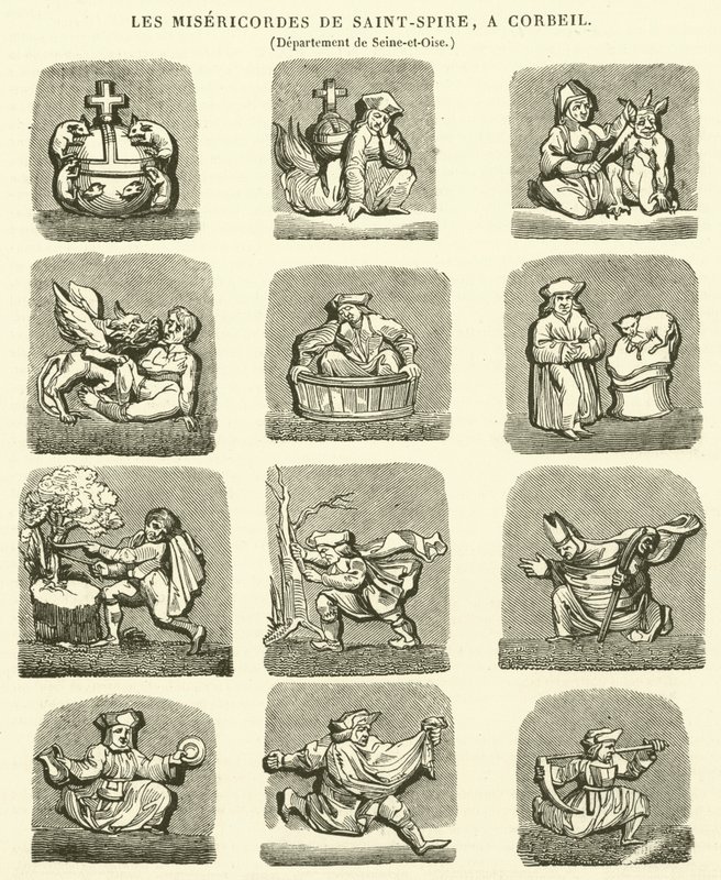 De Misericordes van Saint-Spire, in Corbeil (gravure) door French School