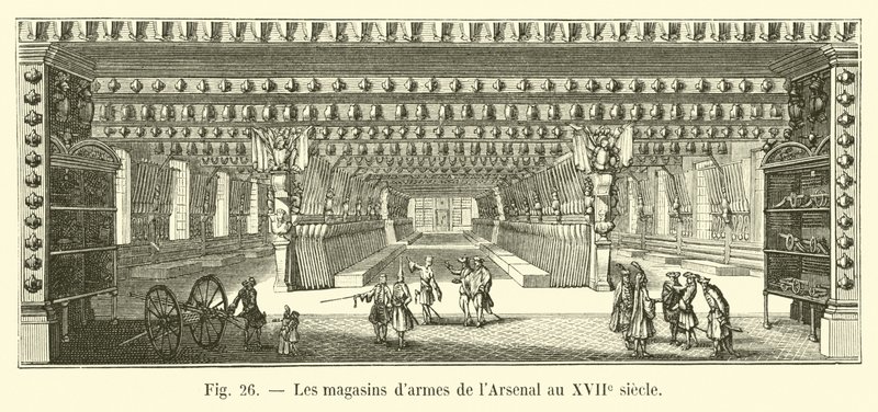 De wapenmagazijnen van het Arsenaal in de 17e eeuw door French School