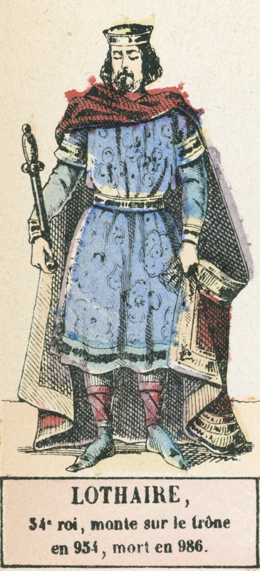 Lotharius, 34e koning, besteeg de troon in 954, stierf in 986 door French School