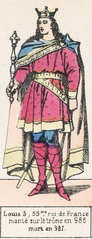 Lodewijk V, 35e koning van Frankrijk, besteeg de troon in 986, stierf in 987 door French School